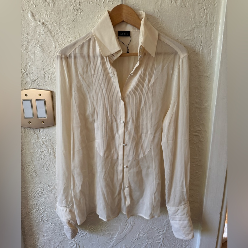 AKRIS Ivory Tuxedo Button Down Blouse